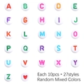 Perles rondes en acrylique blanc avec alphabet A-Z coloré et motif de cœur rouge - Pack de Matériel Alphabet A-Z (Blanc avec Lettres Colorées)