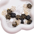 Kit perles en acrylique à bord doré avec roses noires et blanches et breloques papillon - 12-30mm (20g/Paquet, env. 30-35 pcs) / Noir