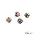 Perline smaltate cloisonné dorate 8x8mm per creazione di gioielli e braccialetti - Stile con motivo in smalto cloisonné multicolore (Modello #04) / 1 Pezzo/Confezione (8x8mm)