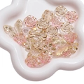 Pink acrylic beads with gold edges in flower, butterfly, and bow shapes for DIY - 12-30mm (20g/Pack, Approx. 30-35 Pcs) / Pink
