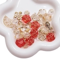DIY jewelry kit with gold-edged acrylic red roses and assorted charms for handmade crafts - 12-30mm (20g/Pack, Approx. 30-35 Pcs) / Red