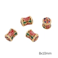 Perline dorate 8x10mm con smalto floreale per creazione di gioielli fai da te - Forma a tamburo a vita Dorato Multicolore Smalto Motivo floreale (Stile #15)