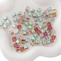 Iridescent 8mm square glass cube beads with electroplated finish for DIY jewelry - 8x8mm (Pack of 10) / Rose Red Green
