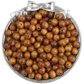 Polished brown round wooden beads with natural grain for DIY jewelry making - 8mm / Golden Sandalwood Style / 50 Pieces