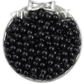 DIY black round resin beads with pearl finish and central hole in silver tray - 8mm / Ebony Style / 50 Pieces