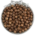 Polished round wooden beads with natural grain for DIY jewelry making in a silver tray - 8mm / Agarwood Style / 50 Pieces
