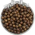 Deep brown natural wood round beads on decorative silver tray for DIY jewelry making - 8mm / Green Sandalwood Style / 50 Pieces