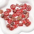 Mixed red and gold vintage Baroque acrylic beads in heart and rose shapes for DIY jewelry - Gold Traced Mixed Style / 20g/Pack (Approx. 15-30 Pcs) / Red