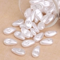 Water-drop shaped pearl white beads with double holes for DIY jewelry and sewing - Long Flat Bean Style (#22)