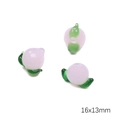 Pfirsich-Glasperle in Rosa mit grünen Blättern für DIY-Schmuck, Größe 16x13mm - Pfirsich / 16x13mm (1 Stück/Packung)