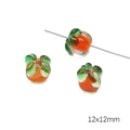 Cuentas de vidrio naranja 12x12mm con hojas verdes para creación de joyas artesanales - Caqui (Agujero 1,5mm) / 1 unidad/paquete