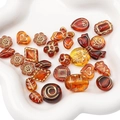 Amber acrylic Baroque beads set with gold floral patterns for DIY jewelry making - Vintage Gold-Traced Mixed Style / 20g/Pack (Approx. 15-30 Pcs) / Brown