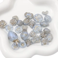 Light blue and gold acrylic baroque beads in flower and heart shapes for DIY jewelry - Aurora Gold Traced Mixed Style / 20g/Pack (Approx. 15-30 Pcs) / Blue