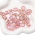 Pink baroque acrylic beads set with gold trim for DIY jewelry making in various shapes - Aurora Gold Traced Mixed Style / 20g/Pack (Approx. 15-30 Pcs) / Pink