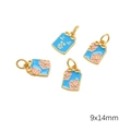 Blue enamel lucky bag charms with cherry blossom for DIY bracelet making, 9x14mm size - Blue Lucky Tag (Aperture 4mm) / 1 Piece Per Pack