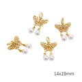 Golden butterfly pendant with red gemstone, imitation pearls and 14x19mm size detail - Gold Butterfly (Aperture 3.5mm) / 1 Piece Per Pack