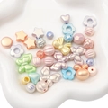Colorful macaron acrylic beads in star and flower shapes with pearlescent finish - Mixed Style Beads / 20g/Pack (Approx. 15-30 Pcs) / Macaron Mixed Colors