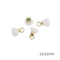 Four white lotus pod charms with gold finish and green leaves for DIY jewelry, 11x11mm - White Lotus Pod (Aperture 3.5mm) / 1 Piece Per Pack