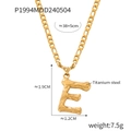 Titanium steel gold necklace featuring letter E pendant with textured finish on figaro chain - Letter E (RP004) / Gold