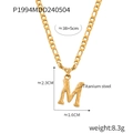 Gold titanium steel Figaro chain necklace with textured letter M pendant dimensions - Letter M (RP004) / Gold