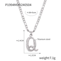 Silver titanium steel letter Q necklace with textured pendant and Figaro chain design - Letter Q (RP004) / Silver