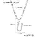 Silver titanium steel necklace featuring letter U pendant with a rugged rock texture finish - Letter U (RP004) / Silver