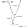 Silver titanium steel letter Y necklace with dimensions and Figaro chain details - Letter Y (RP004) / Silver