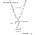 Silver titanium steel letter Z pendant necklace with Figaro chain and bark texture - Letter Z (RP004) / Silver