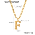 Titanium steel gold necklace with letter F pendant featuring a vertical stripe texture - Letter F (RP004) / Gold