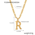 Golden titanium steel Figaro chain necklace with letter R pendant in tree bark texture - Letter R (RP004) / Gold
