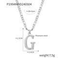 Silver letter G pendant necklace in titanium steel with tree bark texture and metal chain - Letter G (RP004) / Silver