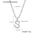 Titanium steel necklace with letter S pendant featuring a unique wood grain texture - Letter S (RP004) / Silver