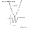 Silver titanium steel Figaro chain necklace with uppercase letter W pendant detail - Letter W (RP004) / Silver