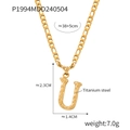 Titanium steel necklace with textured golden letter U pendant and Figaro chain - Letter U (RP004) / Gold