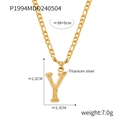 Gold titanium steel letter Y pendant necklace with Figaro chain and bark texture finish - Letter Y (RP004) / Gold