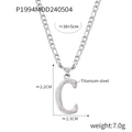 Titanium steel silver letter C necklace with tree bark texture on a Figaro chain - Letter C (RP004) / Silver