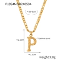 Titanium steel gold necklace with letter P pendant featuring hammered texture and Figaro chain - Letter P (RP004) / Gold