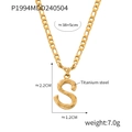 Minimalist gold titanium steel letter S pendant necklace with bark texture and Figaro chain - Letter S (RP004) / Gold