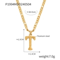 Titanium steel gold necklace with a brushed texture letter T pendant on a Figaro chain - Letter T (RP004) / Gold