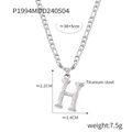 Silver titanium steel letter H necklace with tree bark texture on a Figaro chain - Letter H (RP004) / Silver