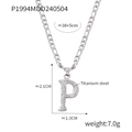 Silver titanium steel Figaro necklace featuring a textured letter P pendant - Letter P (RP004) / Silver