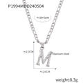 Silver titanium steel Figaro chain necklace with brushed letter M pendant - Letter M (RP004) / Silver