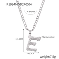 Silver titanium steel Figaro chain necklace with letter E pendant and bamboo texture - Letter E (RP004) / Silver