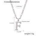Silver titanium steel necklace with letter F pendant featuring vertical tree bark texture - Letter F (RP004) / Silver