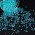 Iridescent blue glass bubble beads for DIY resin crafts in a transparent plastic jar - 2-3.5mm Diameter (450g/Pack) / Lake Blue
