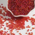 Rainbow red 2-4mm glass seed beads in a white scalloped tray for DIY jewelry making - Red