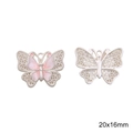 Pink enamel butterfly charm in matte silver alloy for DIY jewelry making 20x16mm - Hollow Butterfly Gradient Pink