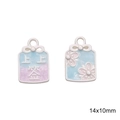 Colgantes DIY con flores de cerezo y letras de fortuna en esmalte rosa y azul claro - Etiqueta Sorteo Suerte Flor Durazno / 14x10mm
