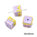 Χάντρες ακρυλικές τούρτα 15x15mm για χειροποίητα κοσμήματα και λουράκια κινητών - 15x15mm / Τετράγωνο Κέικ / 1 Τεμάχιο ανά Συσκευασία / Ριγέ Κίτρινο Λευκό