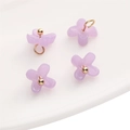 Lot de quatre breloques fleurs d'osmanthus en résine violette avec anneaux dorés pour bijoux - 5 Pièces / Osmanthus Violet 7 mm